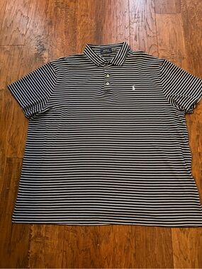 Polo by Ralph Lauren blue stripped short sleeve shirt. Custom slim fit.